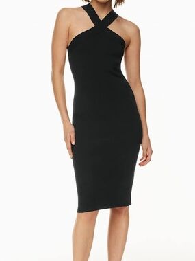 Aritzia Babaton Sculpt Knit Criss Cross Halter Midi Dress Black Size Small